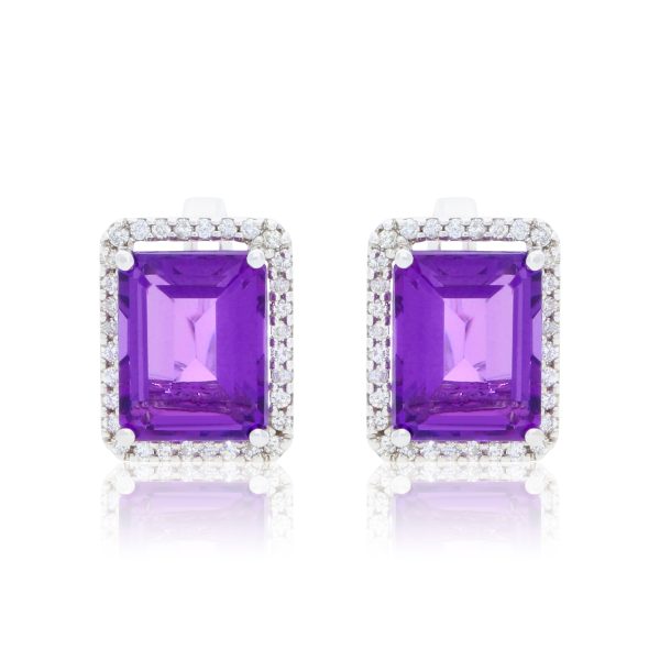 Emerald Cut Amethyst Ear Studs